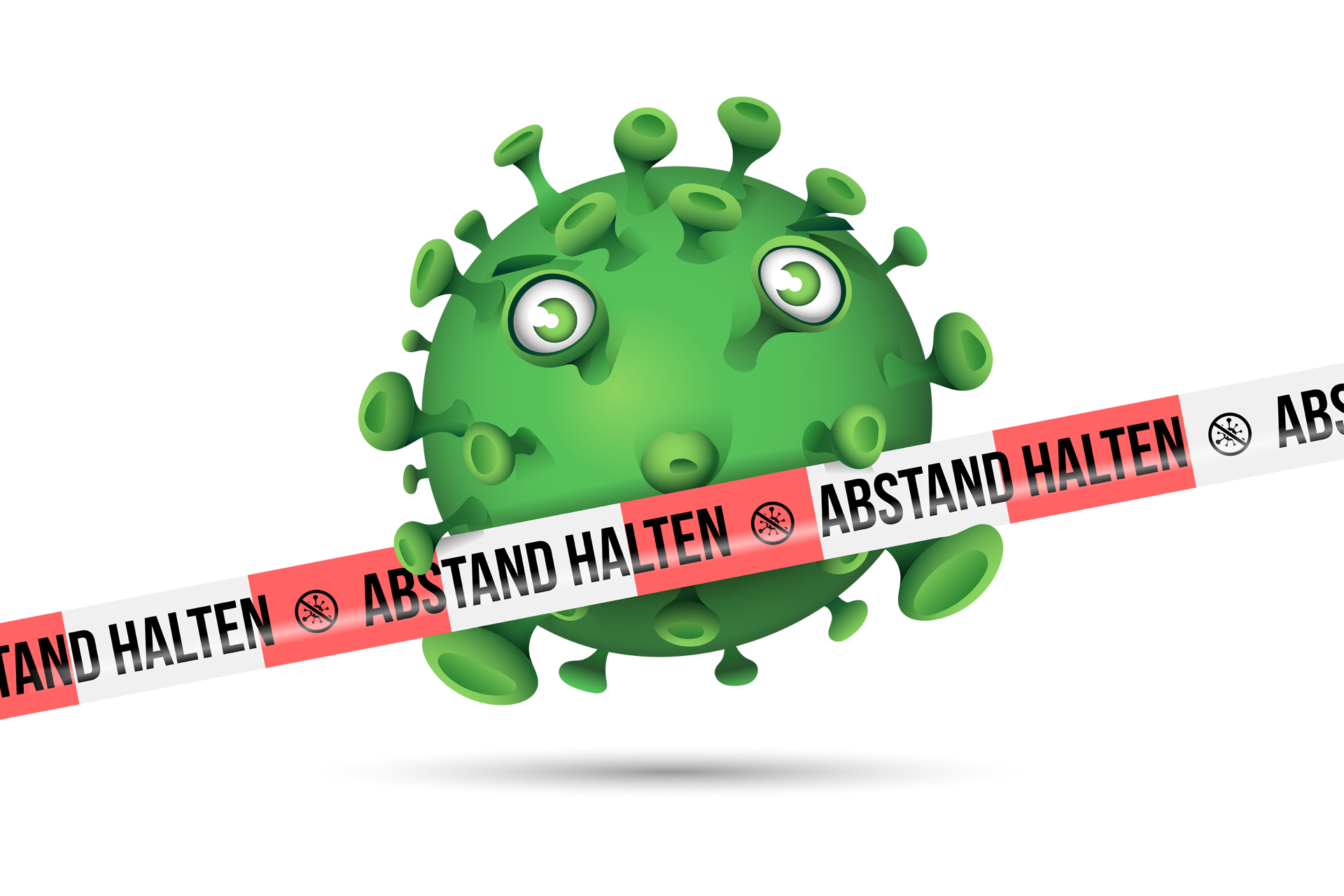 Coronavirus mit Banner Abstand halten